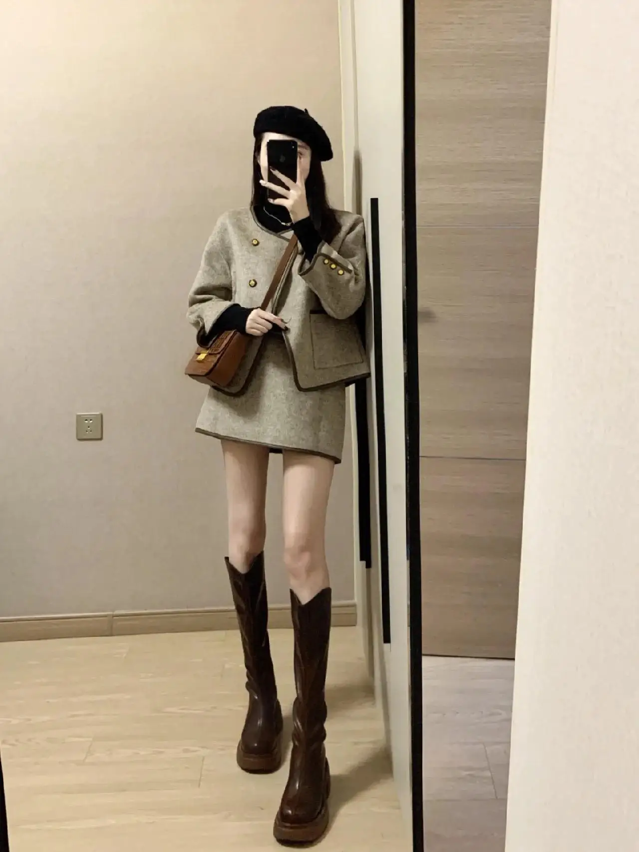 Graceful Short Shoulder Woolen Jacket 2024 Autumn and Winter with High Sense Sheath Slim fit Skirt Two-piece Set