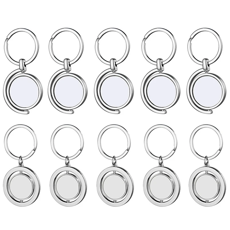 

10PCS Metal Heat Transfer Keychain Blank Board Key Rings For DIY Sublimation, Sivler 2 Shapes