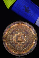 9 tibetan temple collection old tibetan silver gilt tessellation gem longevity buddha thangka mandala hanging screen amulet