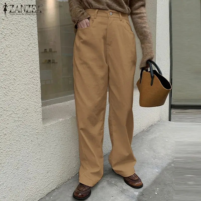 

Oversized Palazzo Casual High Waist Pantalones ZANZEA Vintage Solid Trousers 2022 Spring Wide Leg Pant Women Corduroy Maxi Pants