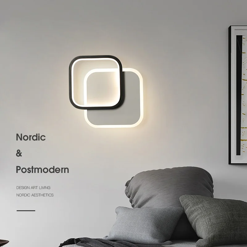 

Led Nordic Interior Small Wall Lamp Simple Square Circular Bedside Lamps Aisle Corridor Background Decorative Wall Light