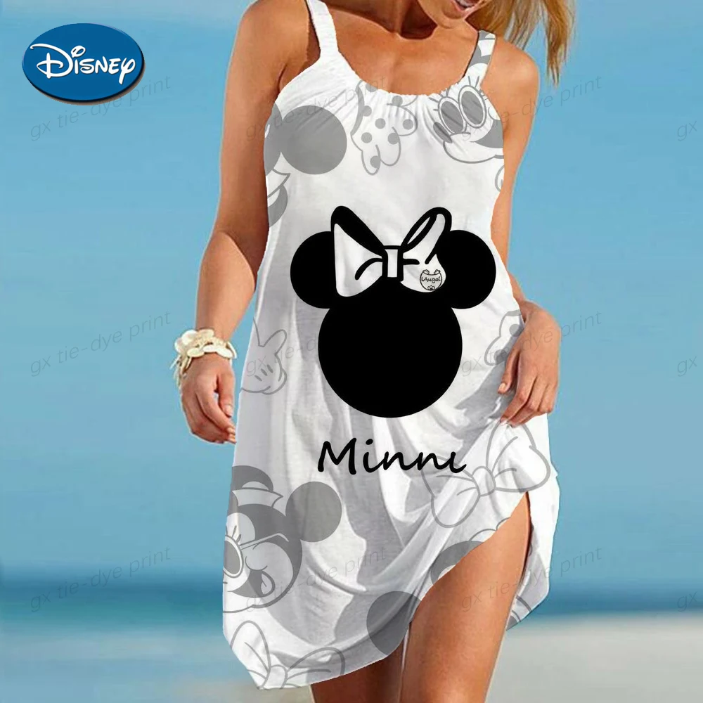 Hot Sale Women's Beach Dress Sleeveless Elegant Dress Cartoon Loose Sling Minnie Mouse Sexy Women's Disney Print New Nightdress