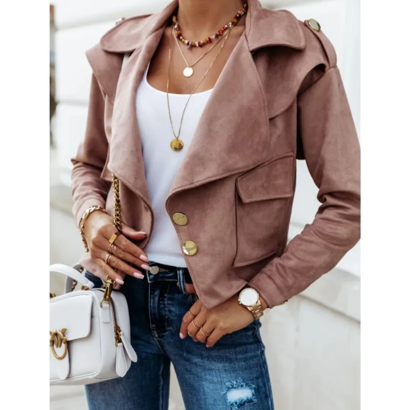 

Women's Autumn New Outerwear Fashion Casual Long Sleeved Solid Color Single Breasted Outerwear Lapel Top For Women