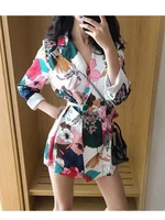spring autumn women fashion versatile printed long suit jacket print womens blazers long sleeve green colorful clothes