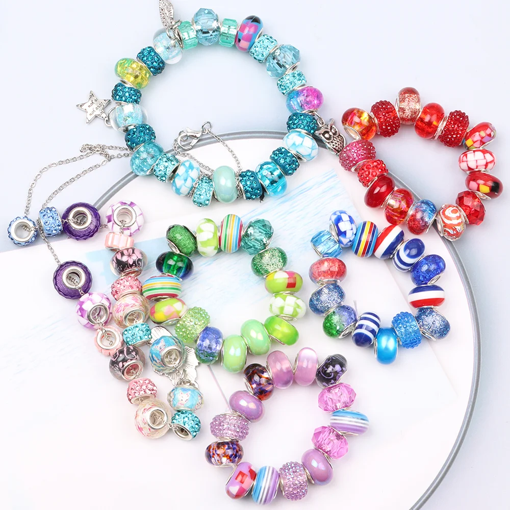 

16pcs Murano Beads European Charms Large Holes Spacer Beads Bulk For Bracelet Necklace Jewelry Making Material Assorted Crystal