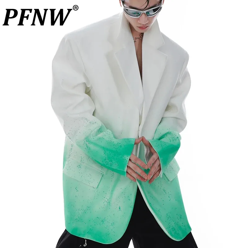 

PFNW Spring Autumn New Men's Niche Gradient Design Suit Shoulder Pad Silhouette Blazers Coat Splash-ink Darkwear Jackets 12A8449