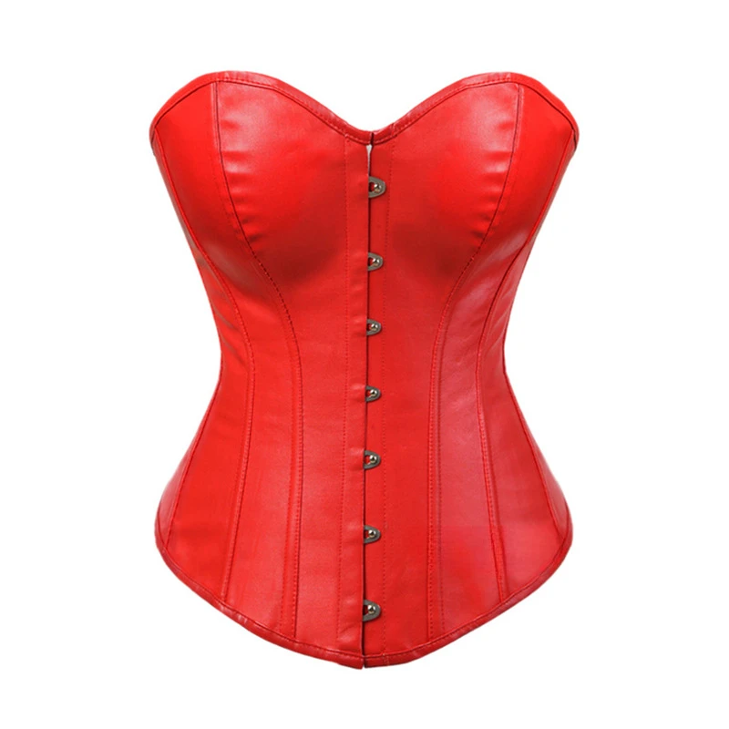 

Red Color Pu Leather Body Shaping Front Buckle Waist Shaping Corset Slimming Palace Style Body Shaping Corset Tops for Ladies