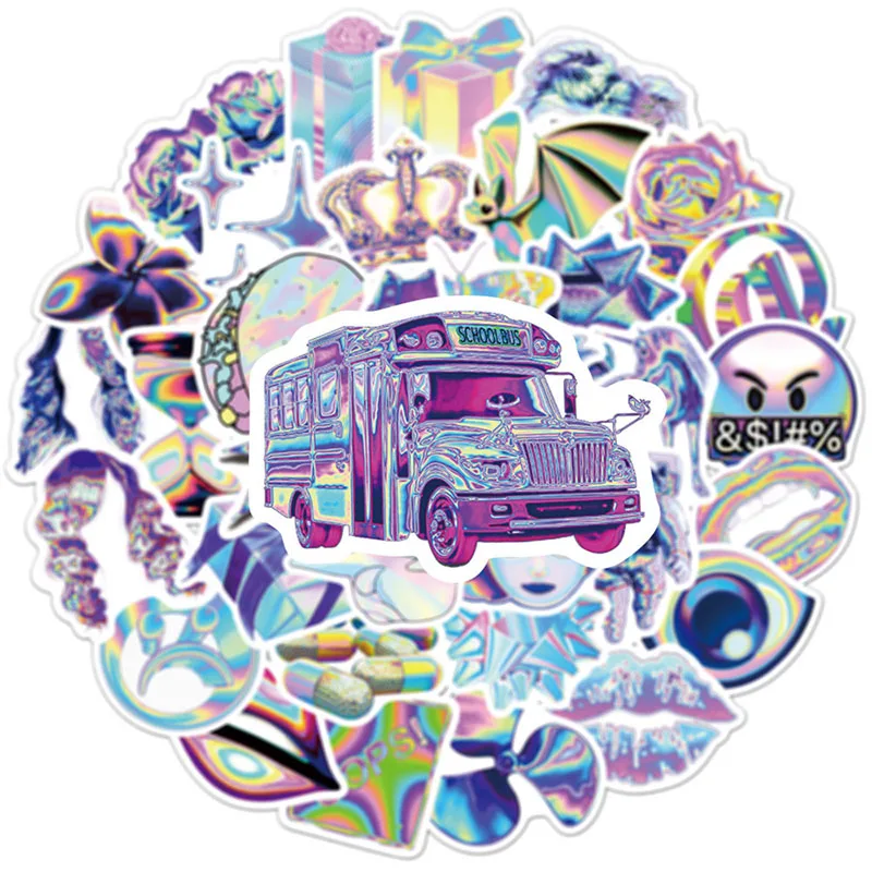 

10/30/50pcs Laser INS Style Holographic Creative Stickers Bike Travel Luggage Guitar Laptop Fridge Waterproof Kids Stickers Gift