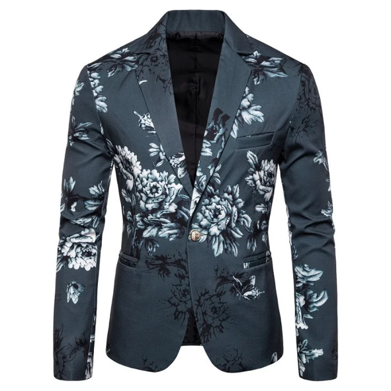 

Новый мужской деловой костюм на весну, мужской односекционный костюм, пиджак с цветочным принтом и бабочкой, банкетный костюм, мужской модный пиджак с принтом