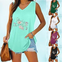 women fashion top floral printed t shirt summer loose sleeveless top fashion vest shirt laides v neck tank top