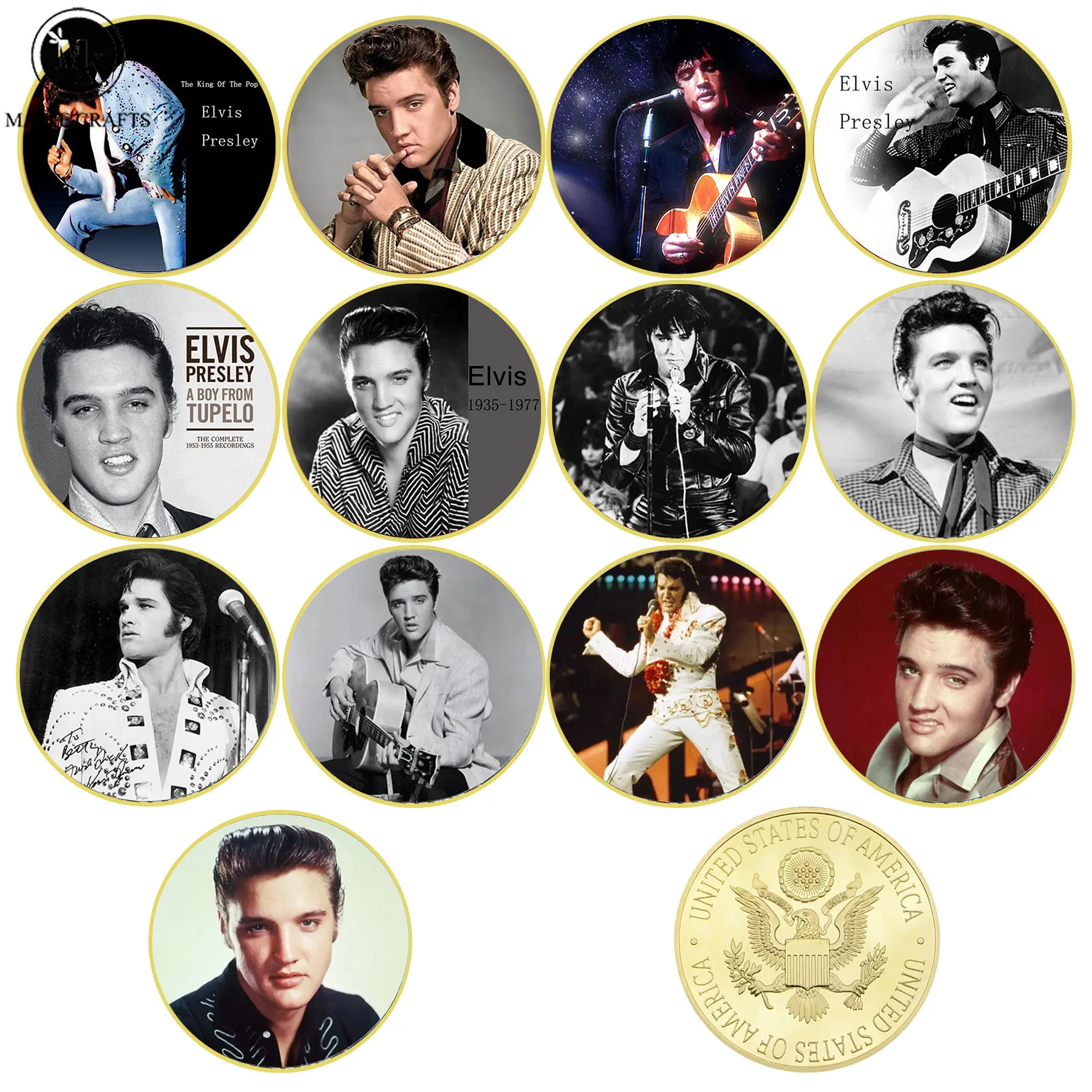 

Памятная монета 13 шт./компл. известная американская рок-певица Elvis Presley, металлическая позолоченная монета Mingx, коллекция праздничных подарк...