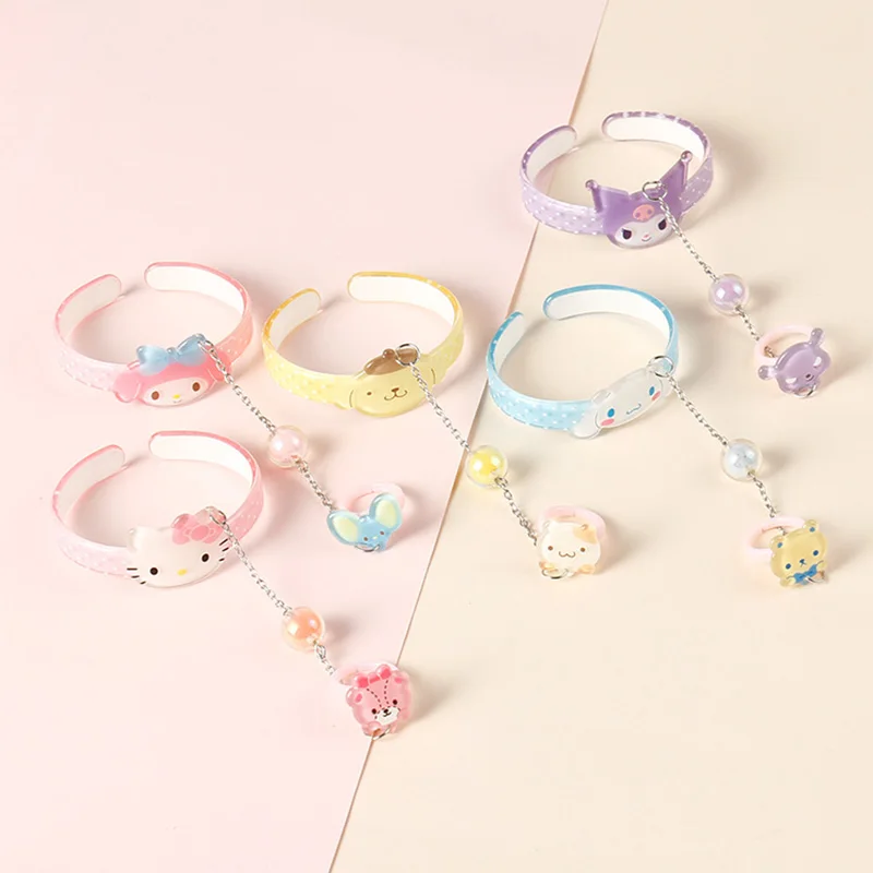 

Kawaii аниме Sanrioed MyMelody Kuromi Cinnamoroll KT Cat мультфильм кольцо браслет женский милый подарок для девочки