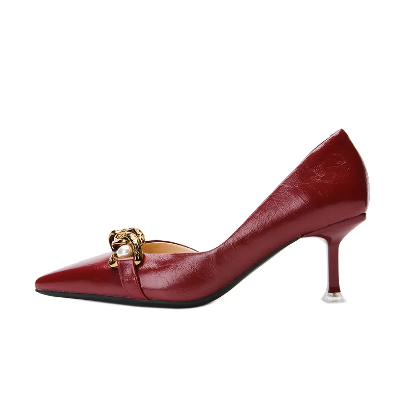 

Летние новые модные тонкие высокие каблуки с неглубоким носком и жемчужинами