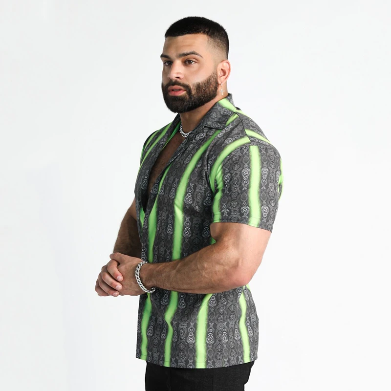 Summer New Men's Athleisure Trend Digital Print Shirt European and American men's casual floral short-sleeved 3D lapel shirt top