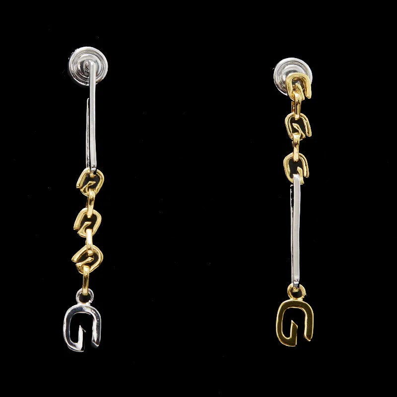 

New gold and silver two-tone asymmetric long fringed earrings