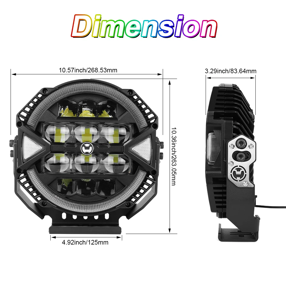 Фото MOVOTOR 9-дюймовые RGB-фары для бездорожья, 2 шт., с высокой и низкой яркостью, RGB-гало-дневные ходовые огни для Jeep, Tacoma, 4Runner, грузовиков, внедорожников, UTV, пикапов. №5