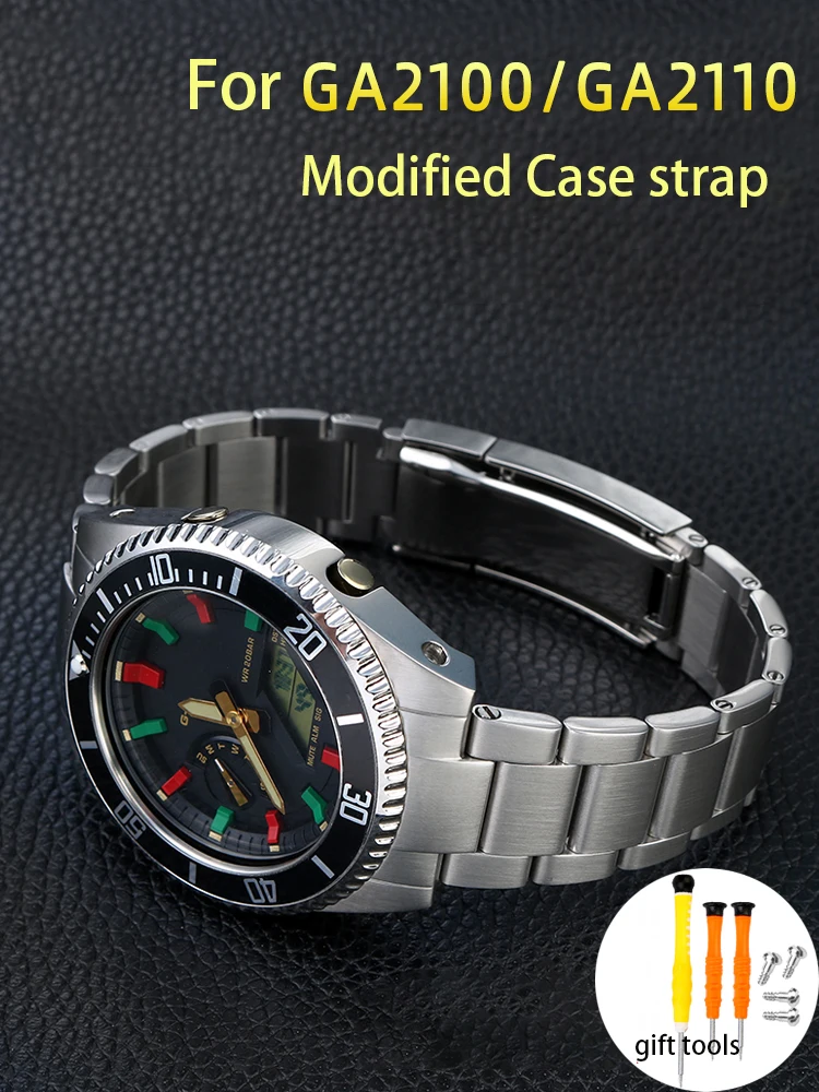 

Solid fine steel watchband for CASIO G-Shock watch GA-2100 GA-2110 modified Rolex Water Ghost watch strap Case accessories belt