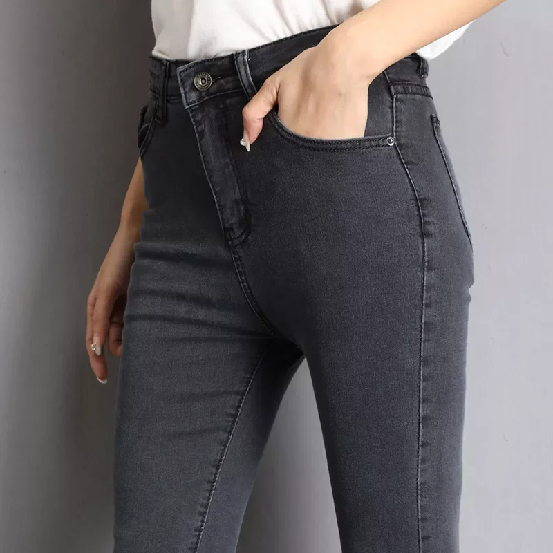 

Jeans for Women Mom Jeans Blue Gray Black Woman High Elastic Stretch Jeans Female Washed Denim Skinny Pencil Pants Size 36 38 40