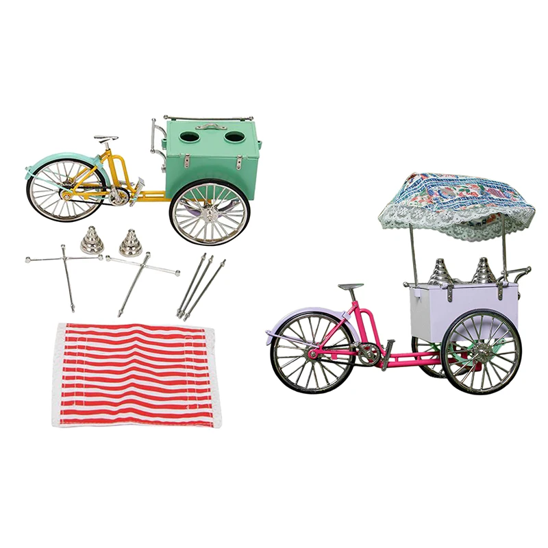 

1/10 Alloy Diecast Tricycle Creativity Ice Cream Truck Van Bike Model