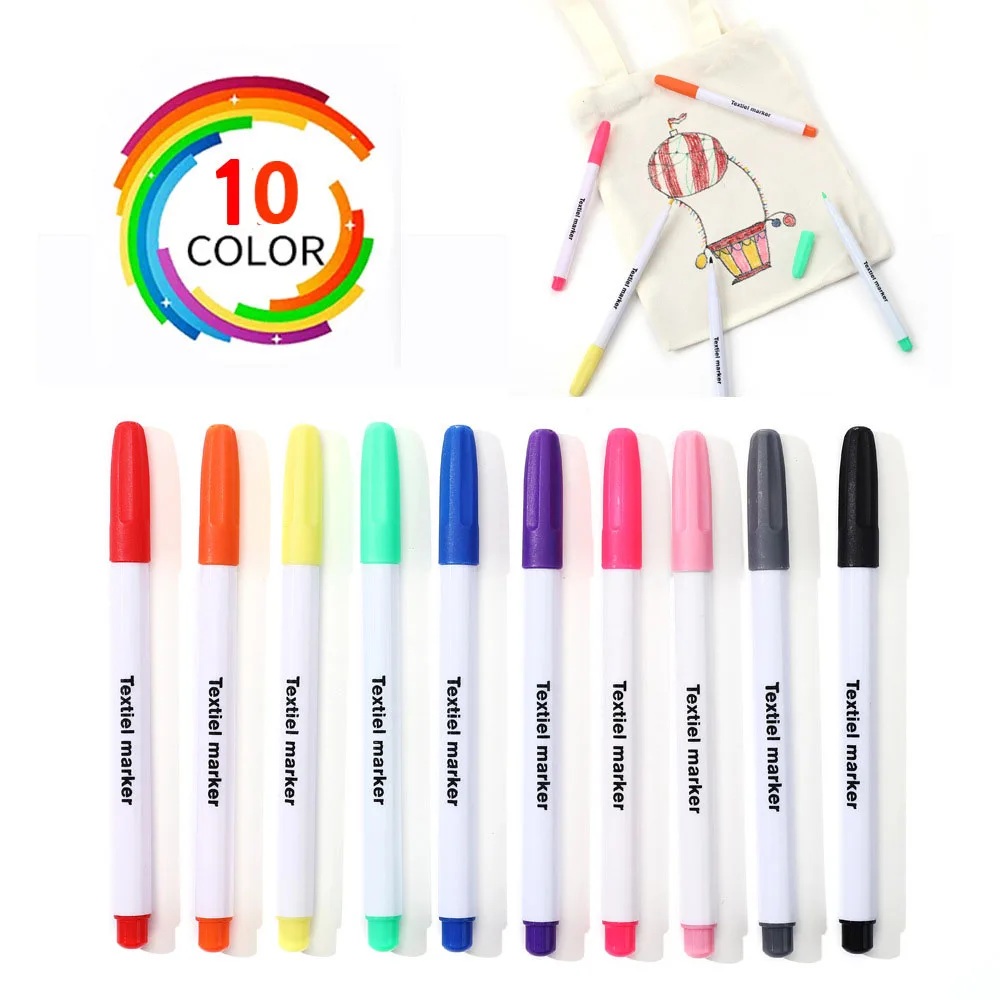 10 Colors/Set Fabric Paint Marker Pen Clothes Textile DIY Crafts T-shirt Graffiti Pigment Painting Pen School&Office Stationery