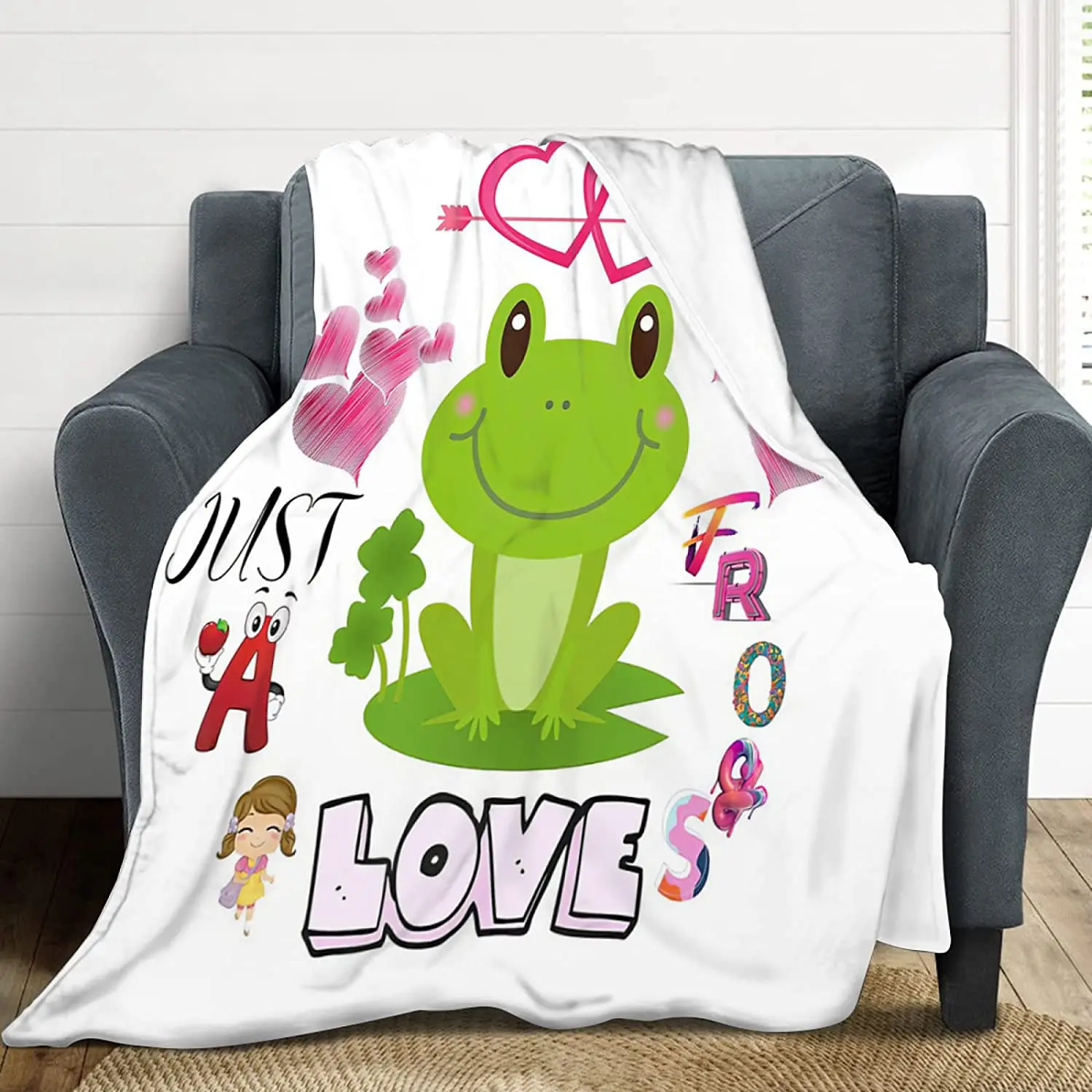 

Funny Frog Flannel Blanket for Girl Just A Girl Who Loves Frog Fleece Throw Blanket Cute Cartoon Frogs Blankets