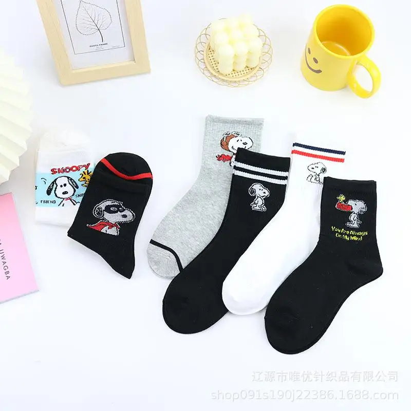 Новые милые носки-Снупи Kawaii летние носки средней длины из чистого хлопка парные