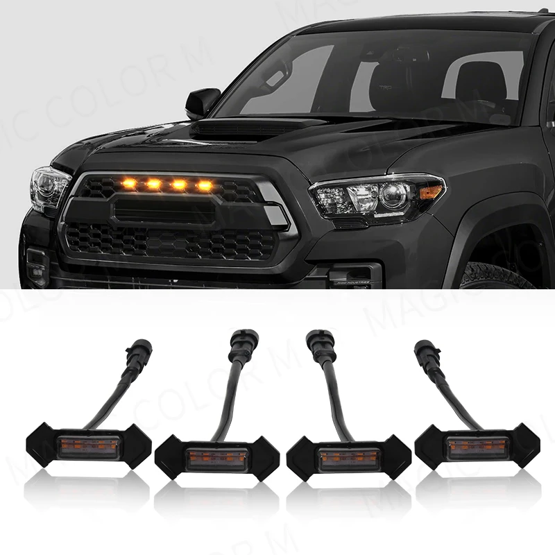 

4PCS Car LED Grille Strobe Light Warning Daytime Running Lamp Grid DRL White Amber for Toyota Tacoma 2016 2017 2018 2019 2020