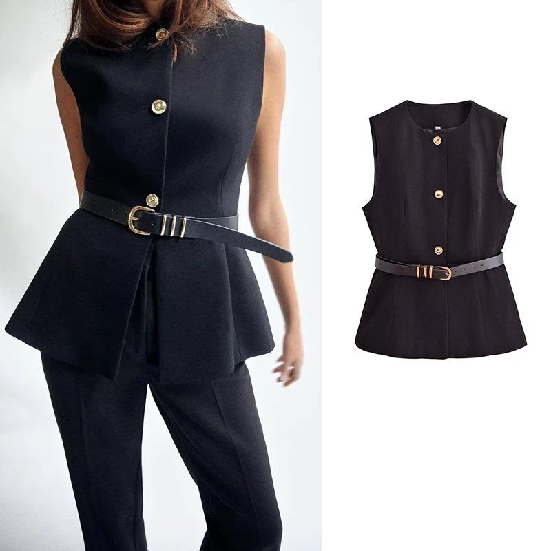 TRAF новые куртки жилет женский осенний 2024 новый шикарная тонкая женская куртка