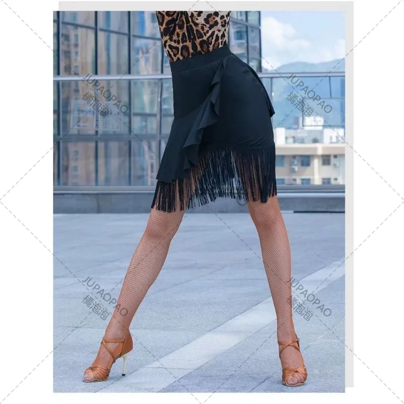 

Women Latin Dance Skirt Adult Black Latin Skirts Falbala Ballroom Salsa Samba Ruffled Tango Cha-Cha Stage Dance CostumesJUPAOPAO