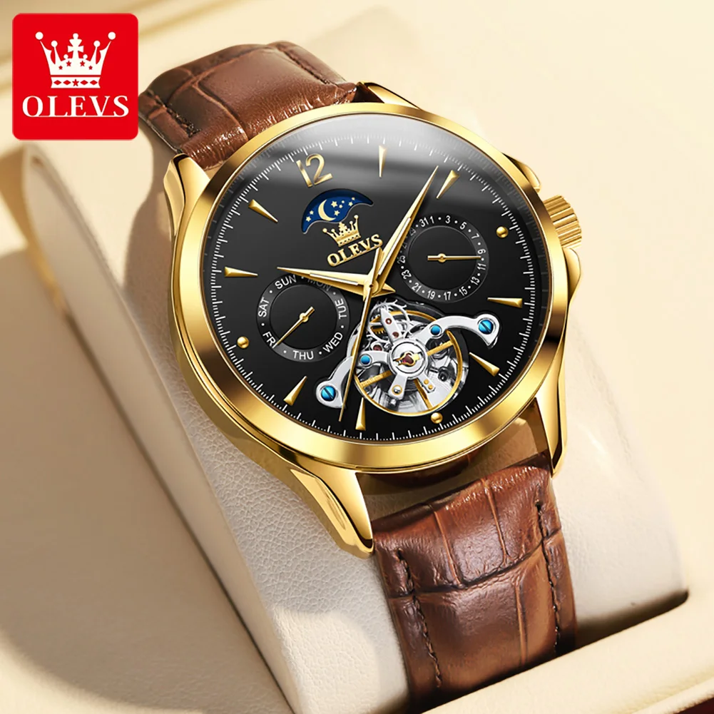 OLEVS Top Brand Men's Watch with Luminous Moon Phase Mechanical Wirstwatches Luxury Tourbillon Automatic Watches Male Relogio enlarge
