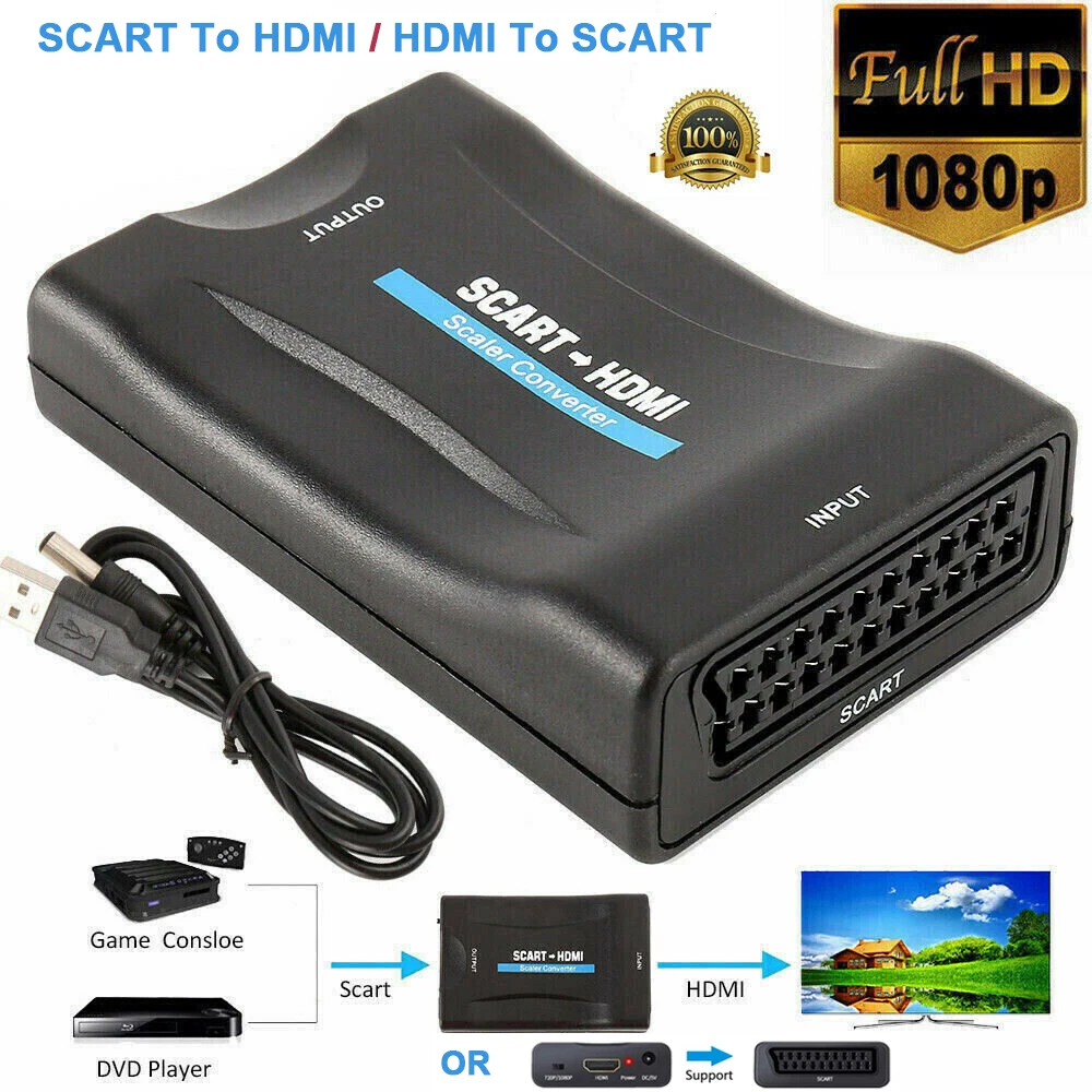 

1080P SCART To HDMI / HDMI To SCART MHL Converter Video Audio AV Digital Signal Adapter Receiver for HDTV Sky Box STB TV DVD PS3