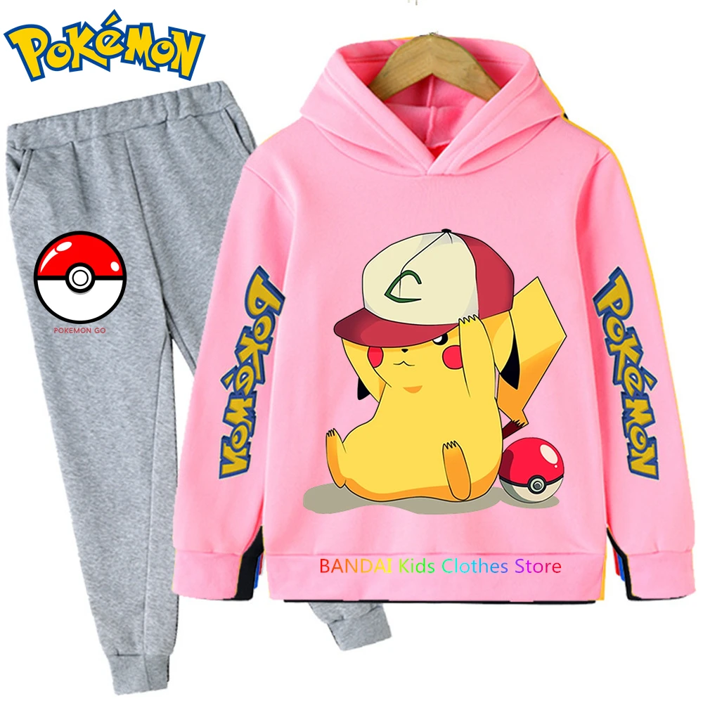 

4-14 Years Kids Baby Pokemon Clothes Autumn Print Sets 2Pcs Long Sleeve Sweatshirt+Pants Child Boys Girls Cartoon Styles Outfits