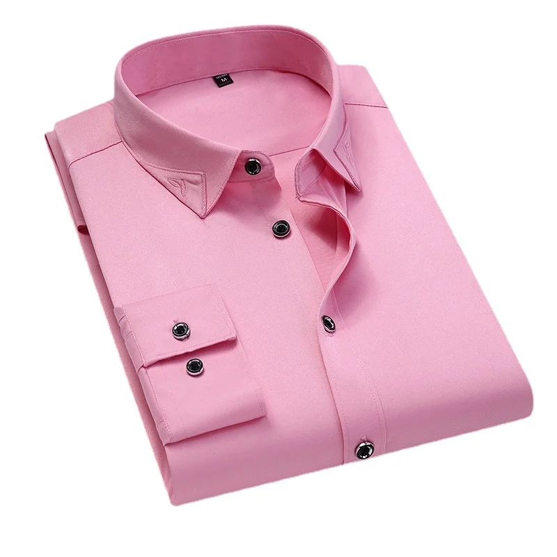 Men's Formal Dress Shirt Long-sleeved Solid Color Pure Cotton Business Slim Fit Men's Shirt Korean Version Anti-wrinkle Non-iron