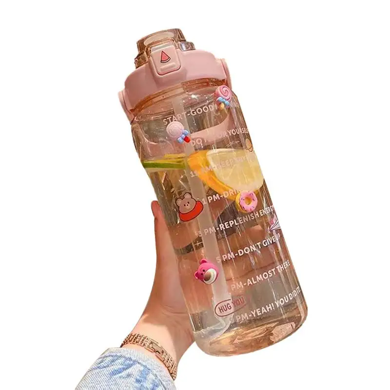 

Motivational Water Bottle Gym Water Bottle With Straw 2L Water Bottle Portable Water Bottle With Time Marker For Fitness Women