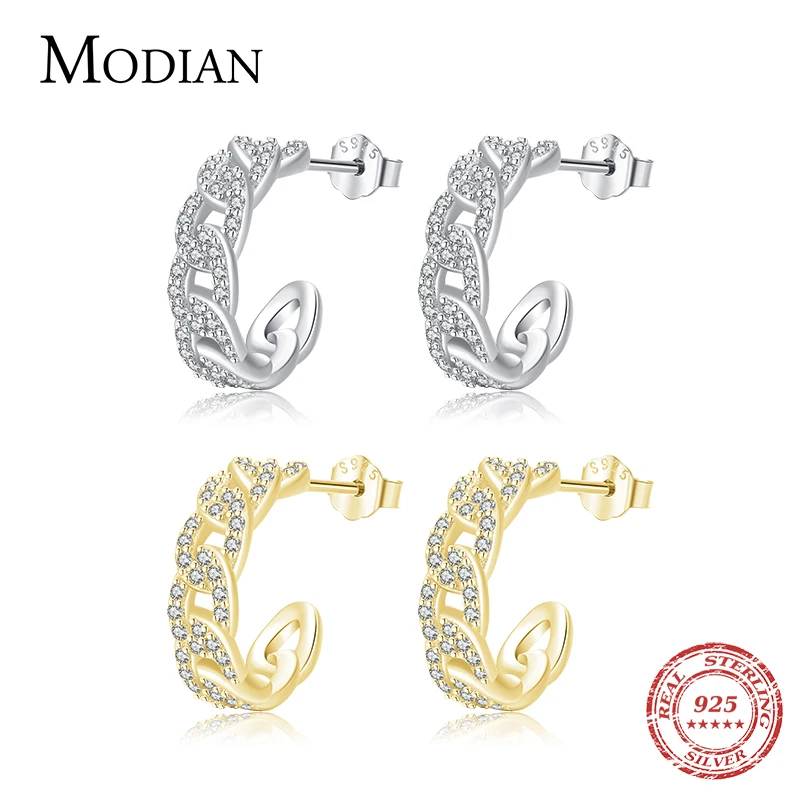 

MODIAN 925 Sterling Silver Platinum Plated Stud Earrings Luxury Clear Cubic Zirconia Hypoallergenic For Women Wedding Jewelry