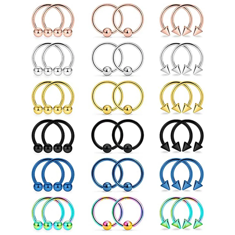 

36pcs Surgical Steel Horseshoe Captive Bead Nose Septum Cartilage Helix Tragus Rook Earring Hoop Lip Eyebrow Ring Piercing