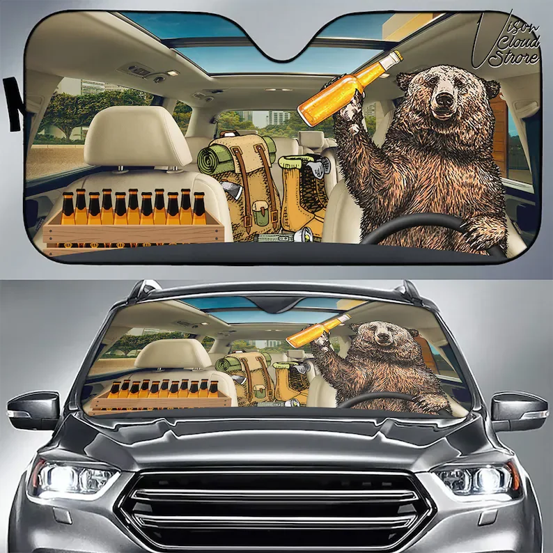 

Bear Beer Camping Car Sun Shade Camping Car Accessories Gift Decor Custom Car Gift For Him Gift For Dad