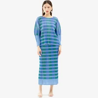 miyake pleated plaid print suit 2022 spring new womens temperament fashion long sleeved top straight skirt two piece set