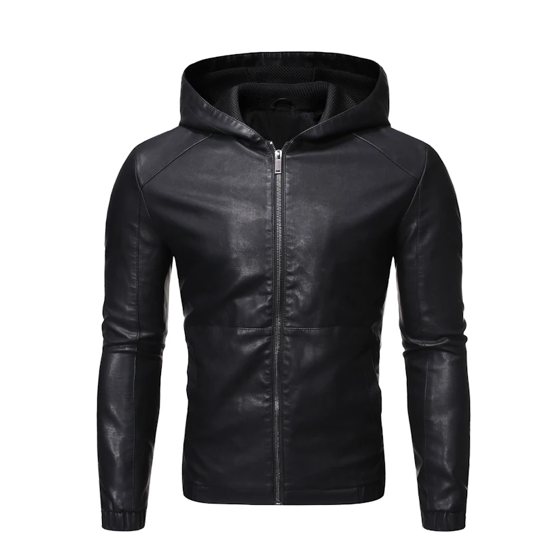 

DYB&ZACQ Leather Men 2023 Spring New Hooded Leather Jacket Men's Top Coat Korean Version Slim Fashion PU Leather Clothes