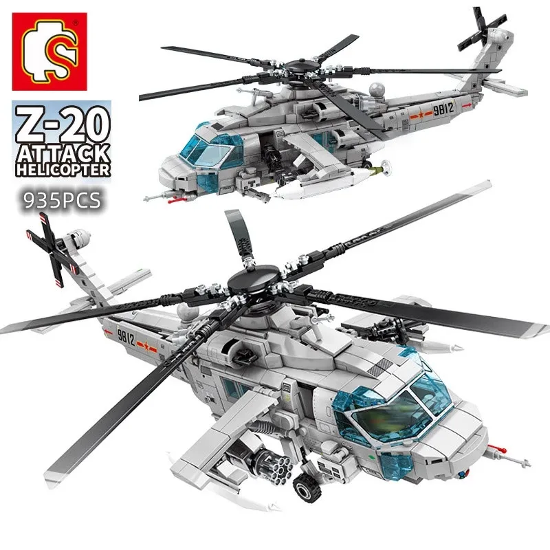 

SEMBO Military Aircraft Z-20 Attack Helicopter 935PCS Building Blocks Armed Soldiers Airplane Model Bricks Kids Toys For Gifts