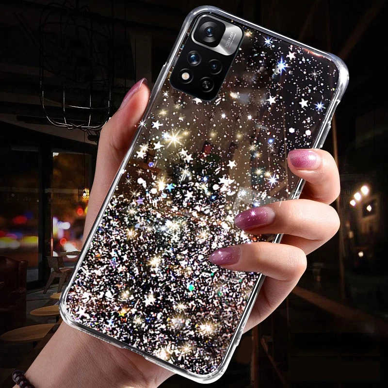 Блестящий Прозрачный чехол со звездами для Samsung S22 S21 S20 FE Plus Note20 Ultra A12 A21 A21S A22 A31 A32 A52