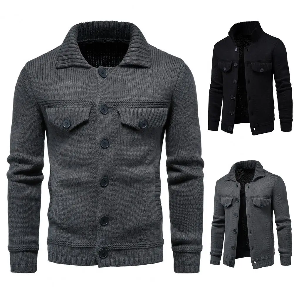 

New Men's Sweater Coat Fashion Patchwork Cardigan Men Knitted Sweater Jacket Slim Fit Stand Collar Thick Warm Cardigan Coats Men