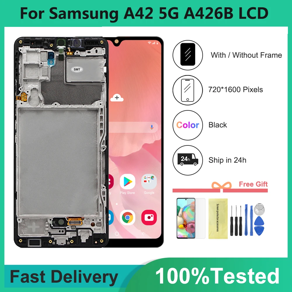 

Super AMOLED For Samsung A42 5G A426B LCD display Touch Screen Digitizer Assembly For Samsung Galaxy A426 LCD display with frame