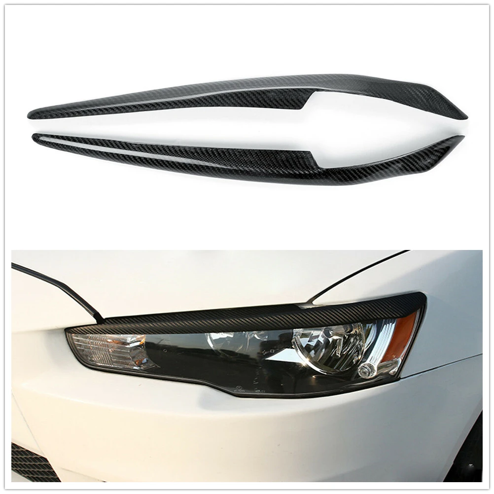 

2PCS Carbon Fiber Front Head Light Cover Brow Headlight Eyelid Eyebrow Strip For Mitsubishi Lancer Ralliart Lancer EX 2007-2014