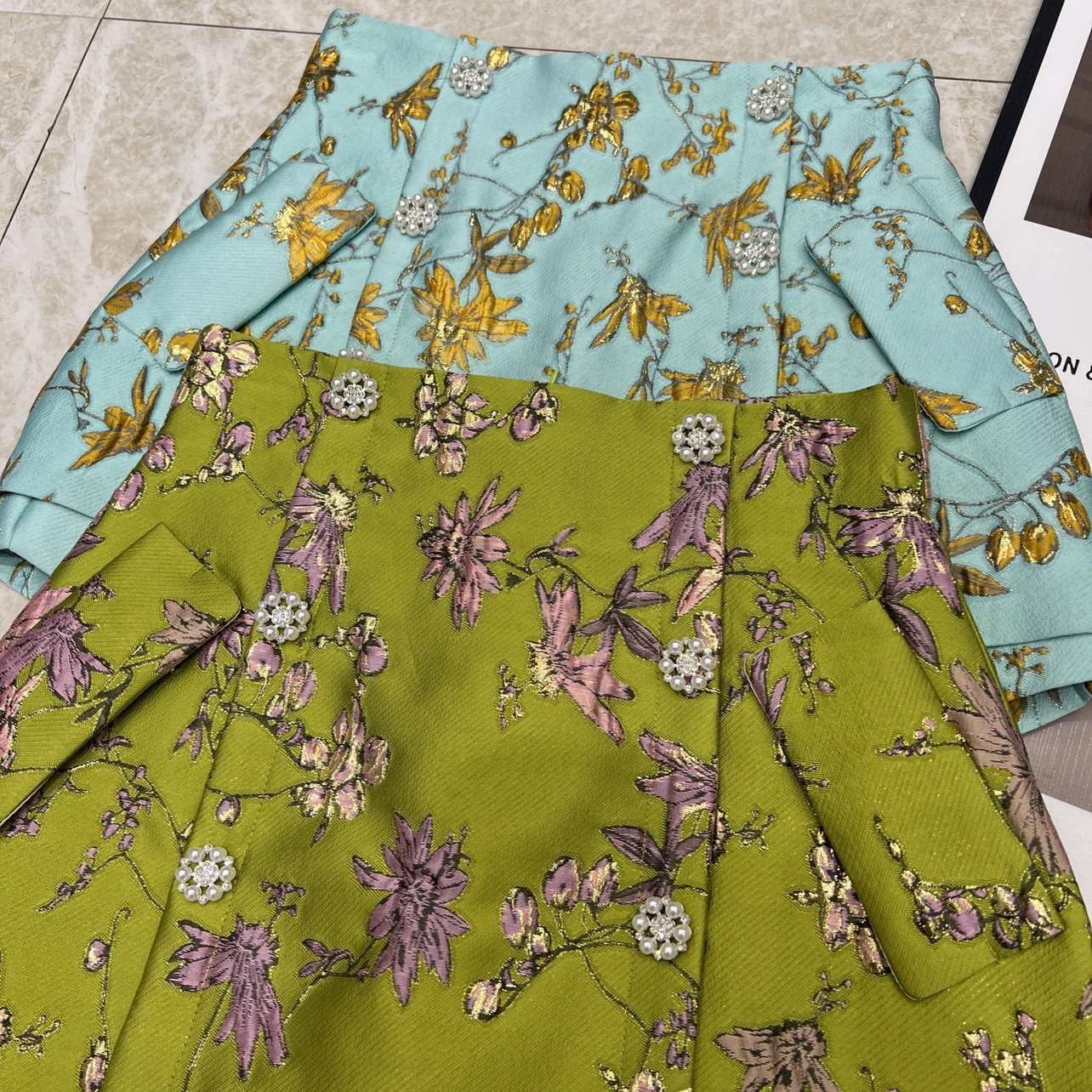 High Waist Embroidered Wide Leg Shorts for Women 2023 Summer New Beaded Double Breasted A- Line Shorts Culottes Female