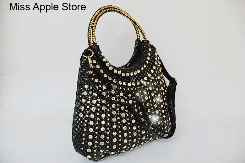 White Rhinestone Shoulder Bag Slung Large Capacity Messenger Bag Luxury Fashion Diamond Women Handbags Wild Patent Leather