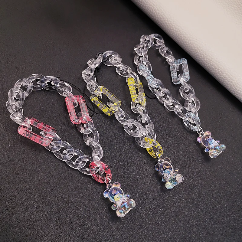 

Short Lightweight Chain Pendant Phone Lanyard Fashion Women's Wrist Pendant Bear Pendant Anti-lost Hand Rope Keychain Lanyard