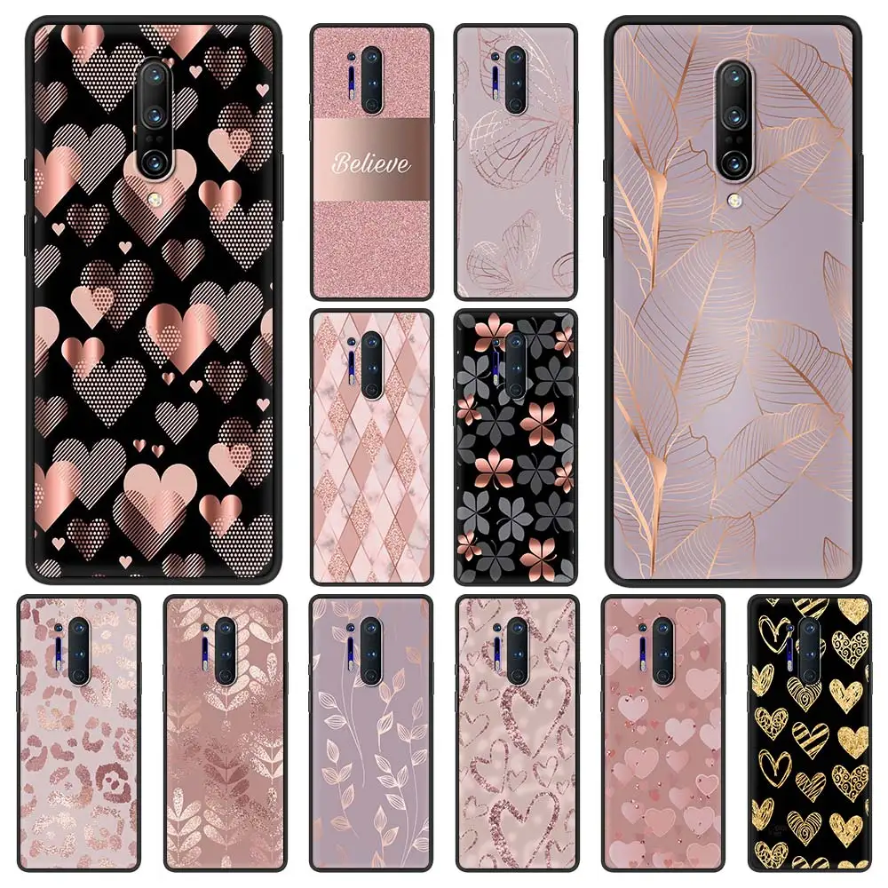 Gold Rose Love Heart Case for Oneplus 10 Pro Cover for One Plus 9 9R 7 7T 8 8T Pro 6 6T OnePlus Nord 2 CE 5G N200 N100 N10 Funda