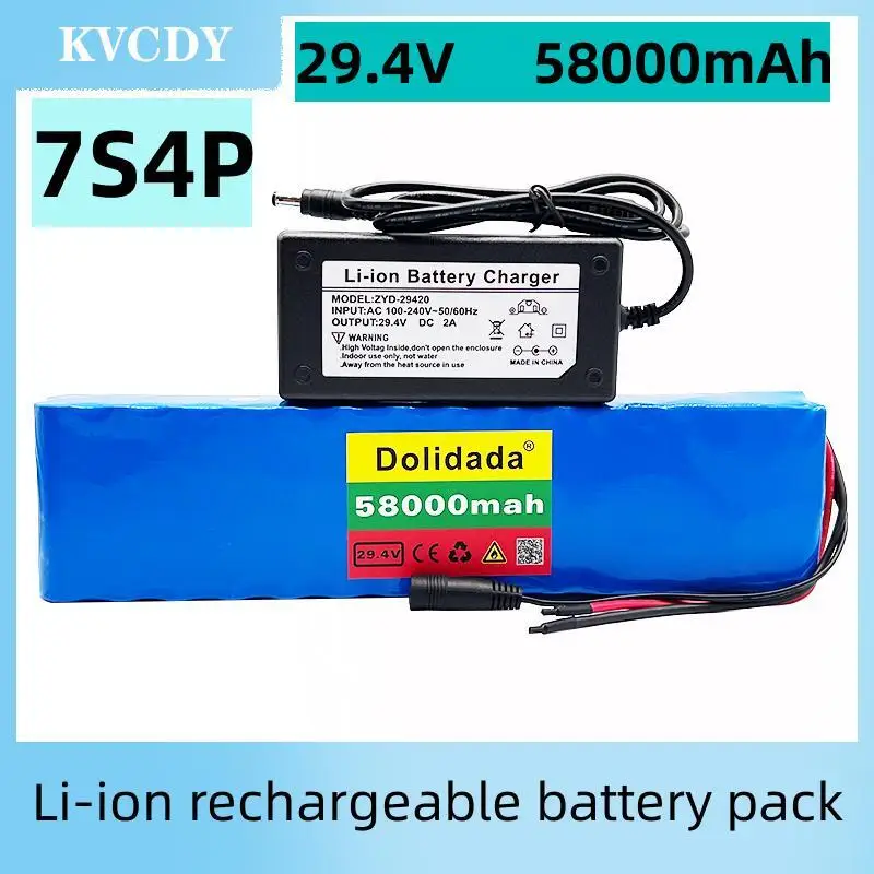 

New 7S4P 24V 58000mAh 29.4V FOR Lithium-ion battery pack Built-in BMS electric bike unicycle scooter wheelchair motor + charger