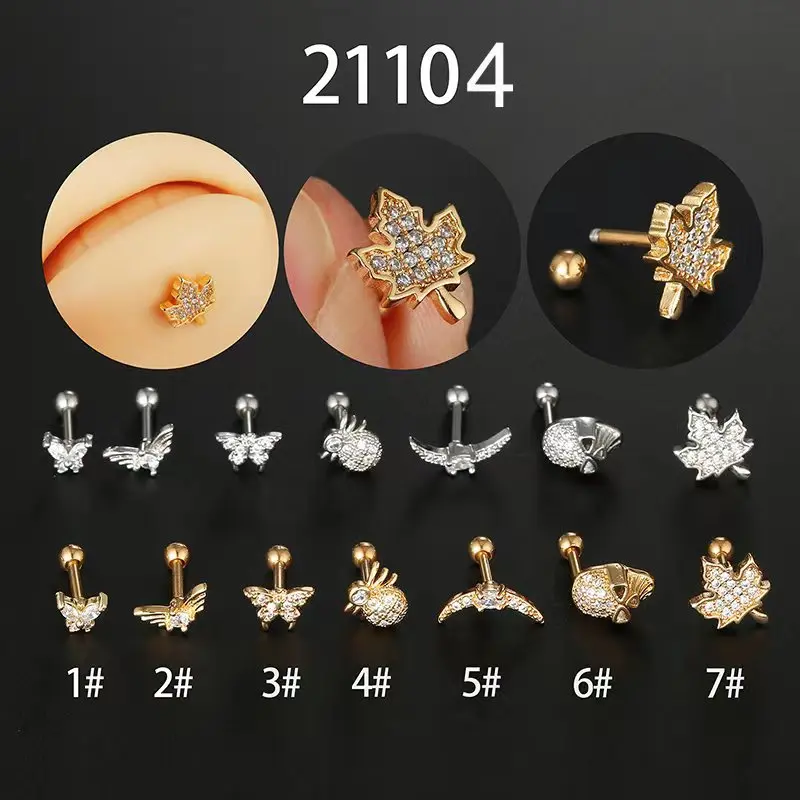 

2023 Zircon Ear Tragus Stud Piercing Lip Labret Ring 316L Surgical Steel Moon Daith Earrings Helix Cartilage Piercing Earring